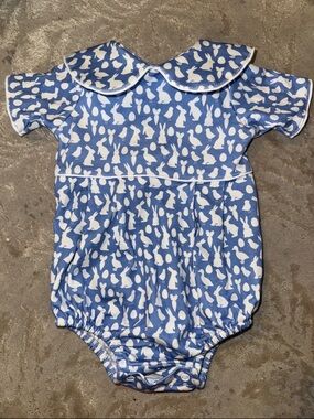 Blue Bunny-Print Baby One-Piece with Peter Pan Collar